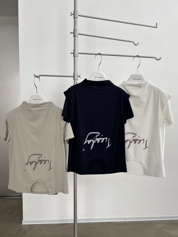 Un2026 Autumn New Designer Brand Niche Letter Print Hem Cutout Personalized T-Shirt