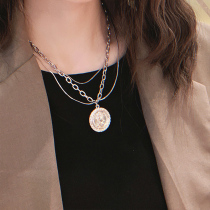 European and American ins retro portrait Trend Coarse Chain Fine Chain Personality Multilayer Chain Cool Short Neck Chain Lock Bone Chain Necklace