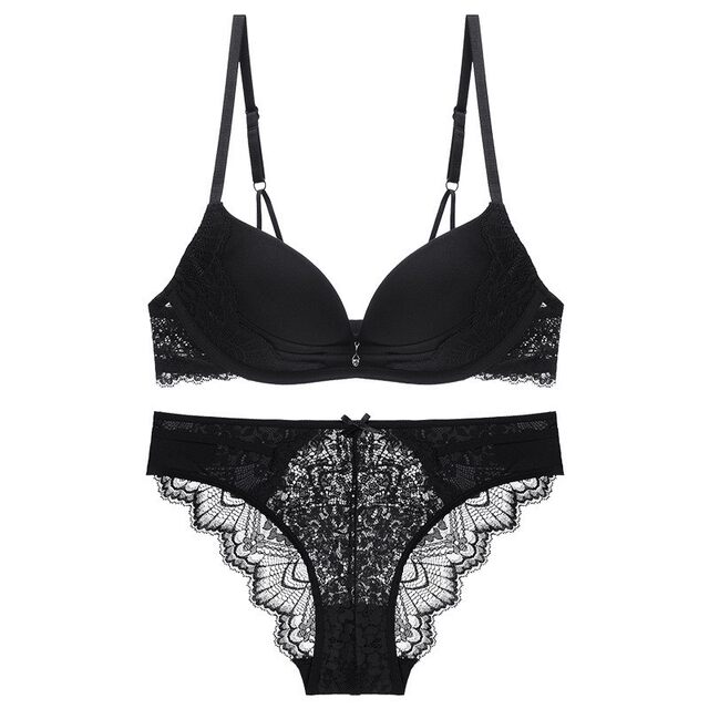 Summer Thin Wireless Underwear Women's Sexy Lace Comfortable Push-Up Two-Breasted Bra Set