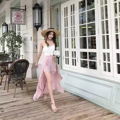 High-waisted chiffon wide-leg trousers thin short front and long flowing style