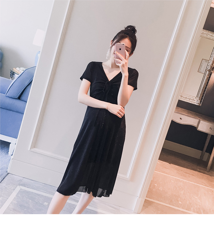 Thai sản mặc 2018 mùa hè mới Hàn Quốc phiên bản của v- cổ ren căng mỏng mỏng thời trang phụ nữ mang thai nóng mẹ ăn mặc đồ bộ bầu đẹp