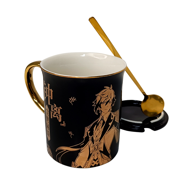 Zhong Liquadratic element primary god game Zhong Li periphery comic ceramics capacity With cover spoon men and women currency gilding mark glass
