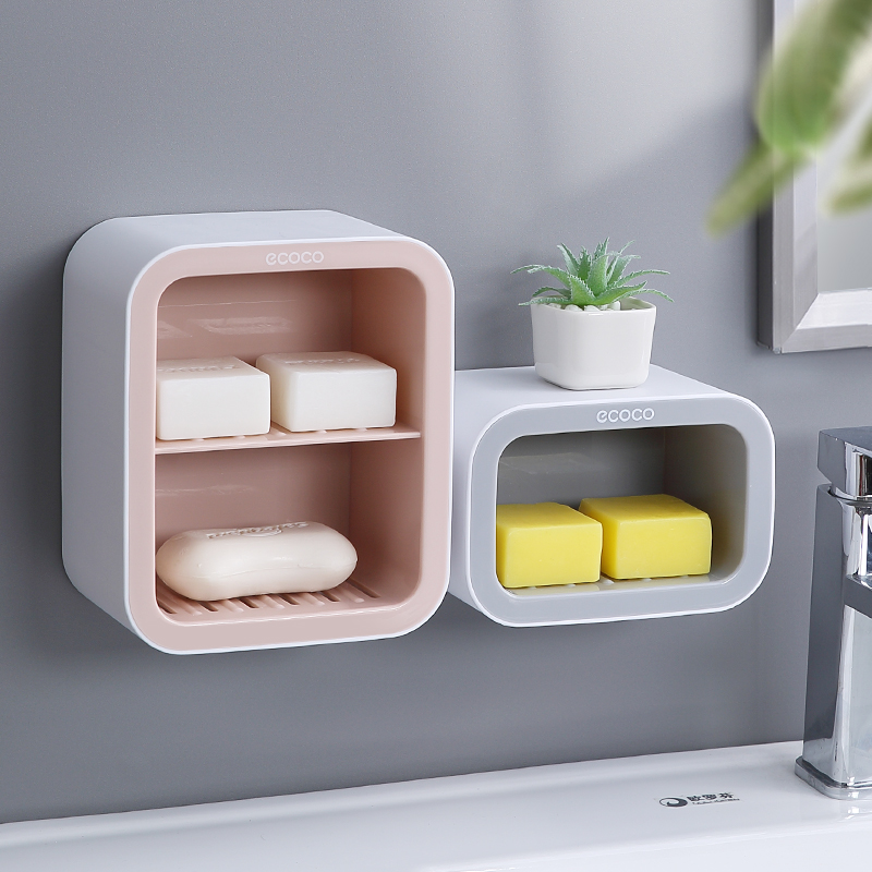 Soap box creative drain makeup room suction cup wall-mounted punch-free student dormitory with multi-layer soap rack