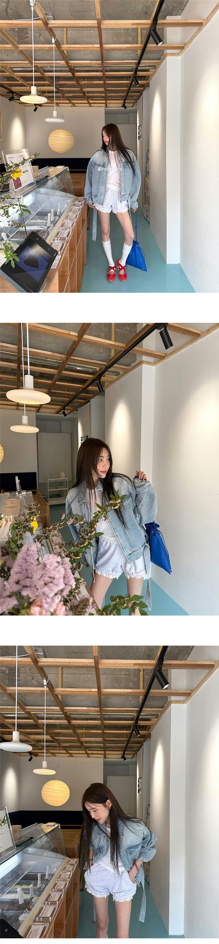 한국 스타일 새로운 워크웨어 바람 카우보이 바깥 세트 여성 의류 폴로 칼라 루즈핏 슬림해 보이는 쇼트 스타일 데님 재킷 상세 이미지 10