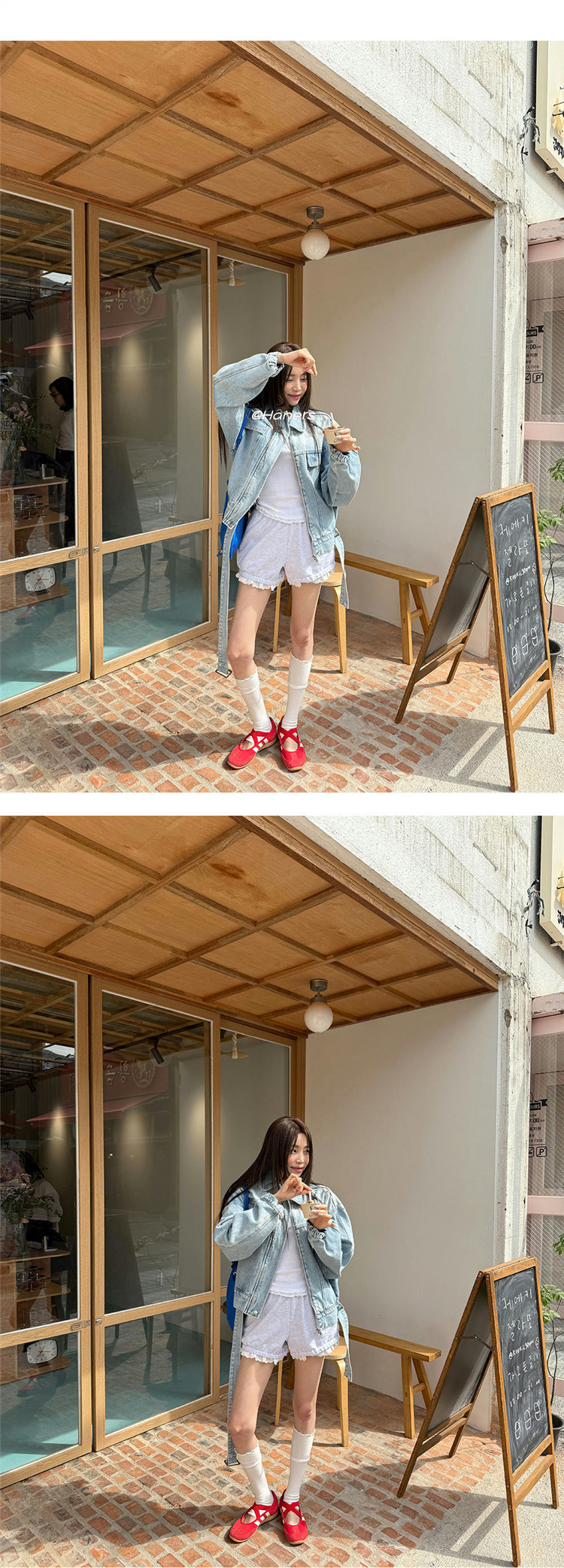 한국 스타일 새로운 워크웨어 바람 카우보이 바깥 세트 여성 의류 폴로 칼라 루즈핏 슬림해 보이는 쇼트 스타일 데님 재킷 상세 이미지 8