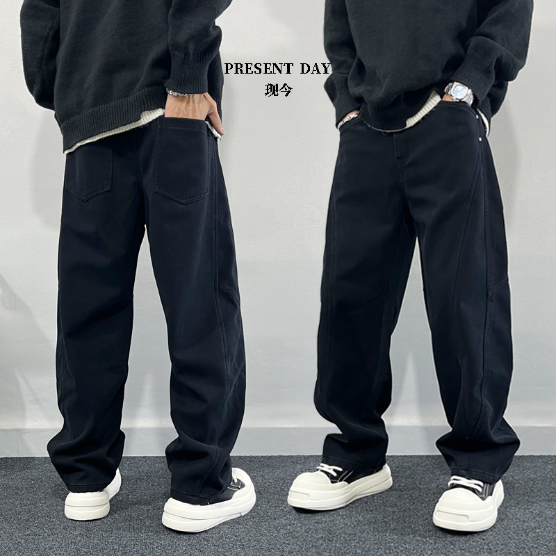 High-End Versatile Scimitar Pants for Men, Spring and Autumn Trendy Patchwork Pure Black Casual Straight-Leg Cool Patchwork Simple Long Pants High-End Versatile Scimitar Pants for Men, Spring and Autumn Trendy Patchwork Pure Black Casual Straight-Leg Cool Patchwork Simple Long Pants