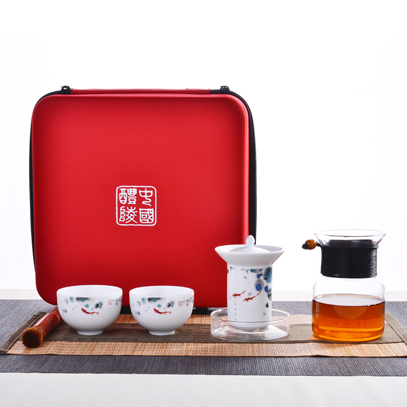 Travel under glaze color porcelain tea set suit portable package a pot of two glass teapot kung fu tea set ceramic crack cup