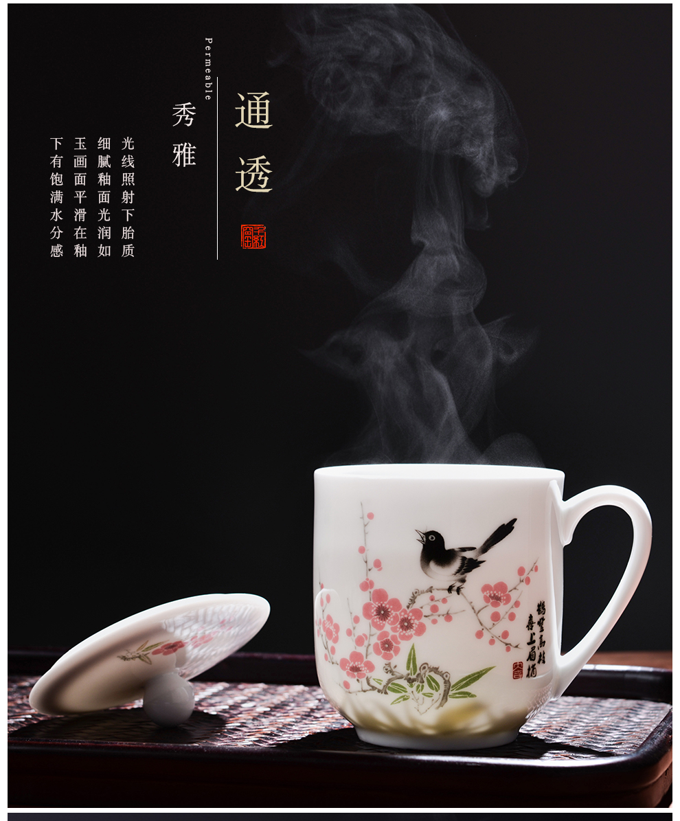 Liling porcelain office tea cups with cover mud jade cup tea and ceramic gifts customized logo