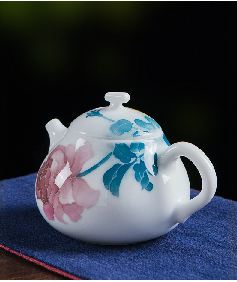 Thousand red up ceramic teapot pot of household belt filter teapot pure hand draw little teapot white porcelain kung fu tea set