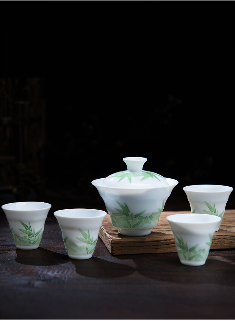 Under the liling porcelain glaze color hand - made kung fu tea set tureen home tea bowl thin foetus ceramic cups lid cup