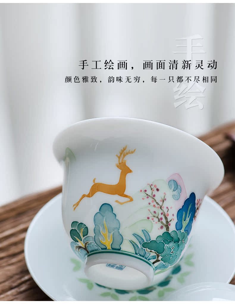 Thousand red up pure hand draw three only tureen heat - resistant single ceramic cups kung fu tea set household thin white porcelain tea bowl