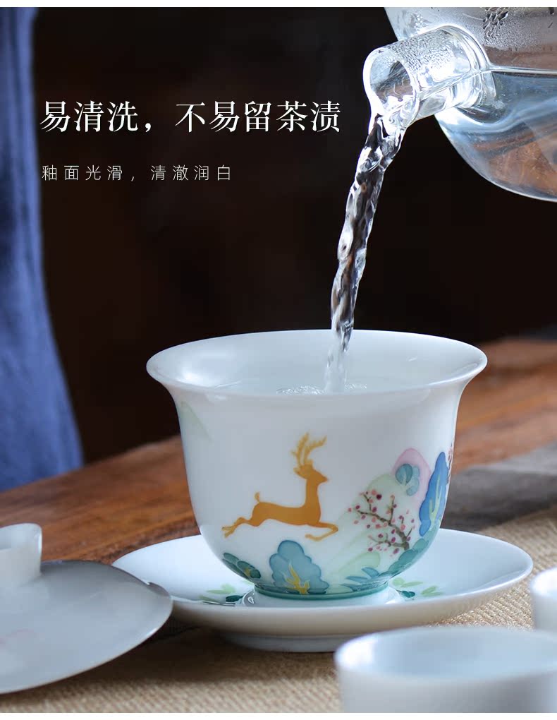Thousand red up pure hand draw three only tureen heat - resistant single ceramic cups kung fu tea set household thin white porcelain tea bowl