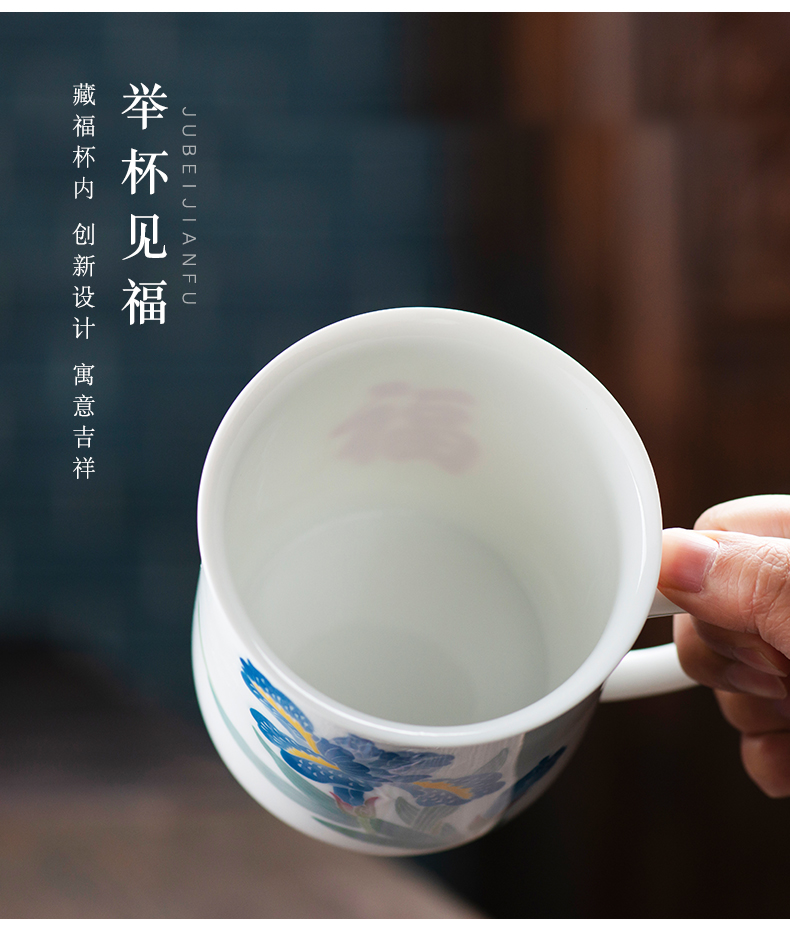 Ceramic cups with cover a single large capacity the office high - grade men and make tea cup hand - made Chinese style household drinking water