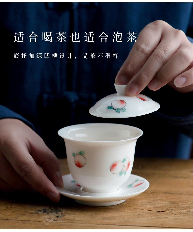 Thousands of red white porcelain up tureen pure hand draw three cups to cover cup single household large hot kung fu tea set