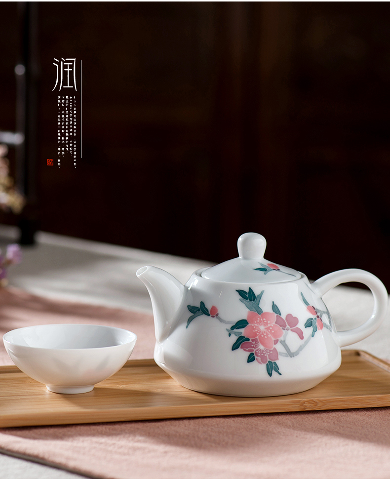 Thousands of red up liling porcelain ceramic hand - made kungfu peach blossom put tea set household contracted gift set a complete set of tea sets