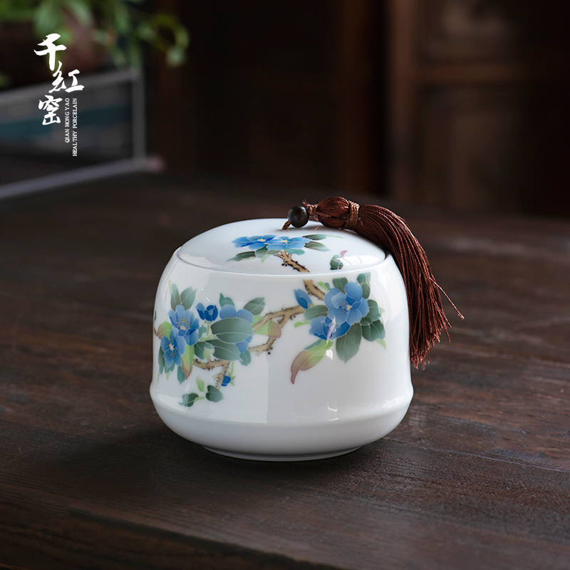 Next thousand red up with glaze color caddy fixings ceramic seal cylinder storage tanks moistureproof large household pu 'er tea gift boxes