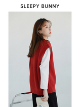 Sleeping rabbit leisure Academy style vest knitted female winter V collar outside wearing Japanese sweater 2021 new red vest