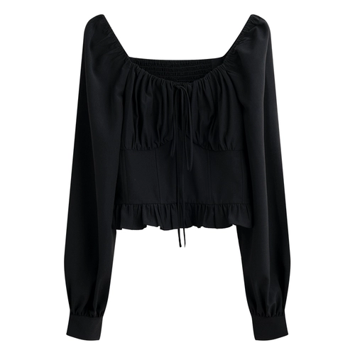 瞌睡兔 Летняя милая свежая приталенная рубашка, открытые плечи, квадратный вырез