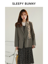 Sleeping rabbit handsome linen gray loose suit jacket women 2021 early spring suit shoulder pad temperament jk top