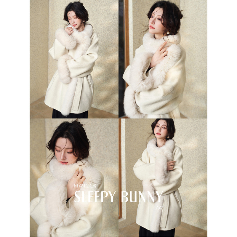 Sleepybunny Fox Fur Double-Sided Wool Camel Fur Coat Women's Spring Elegant and Gentle Outwear