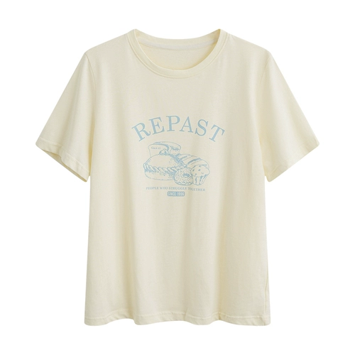 瞌睡兔 Летняя желтая футболка для отдыха, свободный крой, короткий рукав