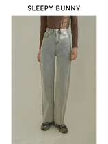 Sleepy rabbit retro high waist loose jeans women 2021 New Korean version of ins wind thin high leg pants