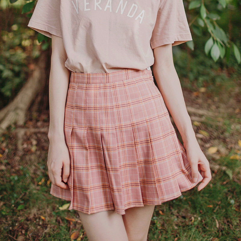 Sleepy rabbit custom pink plaid pleated skirt a-line short high-waisted skirt summer women 2019 new