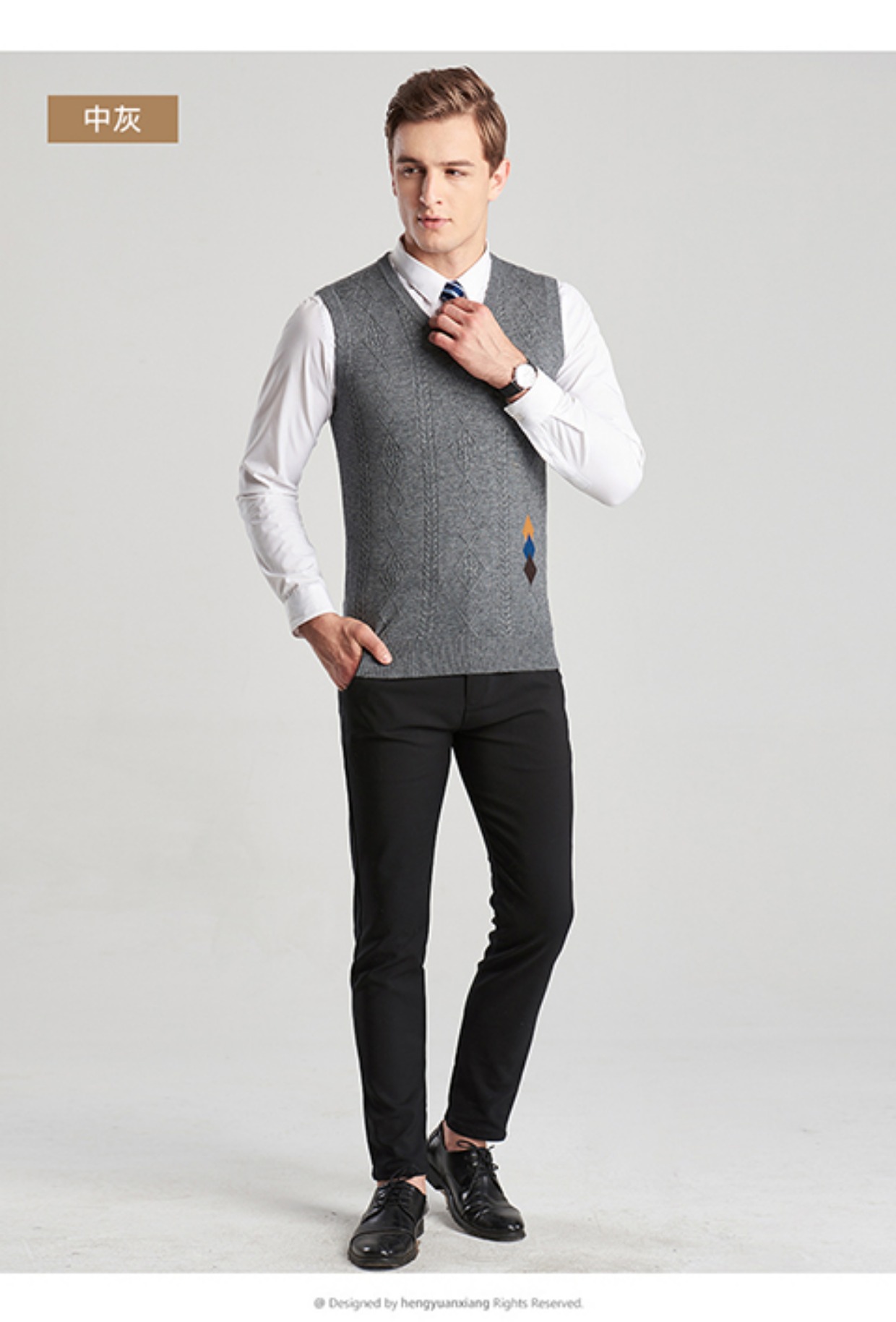 Đàn ông trung niên mùa thu dệt kim đan vest cha không tay áo len áo len trung niên nam vest vest áo vest đen