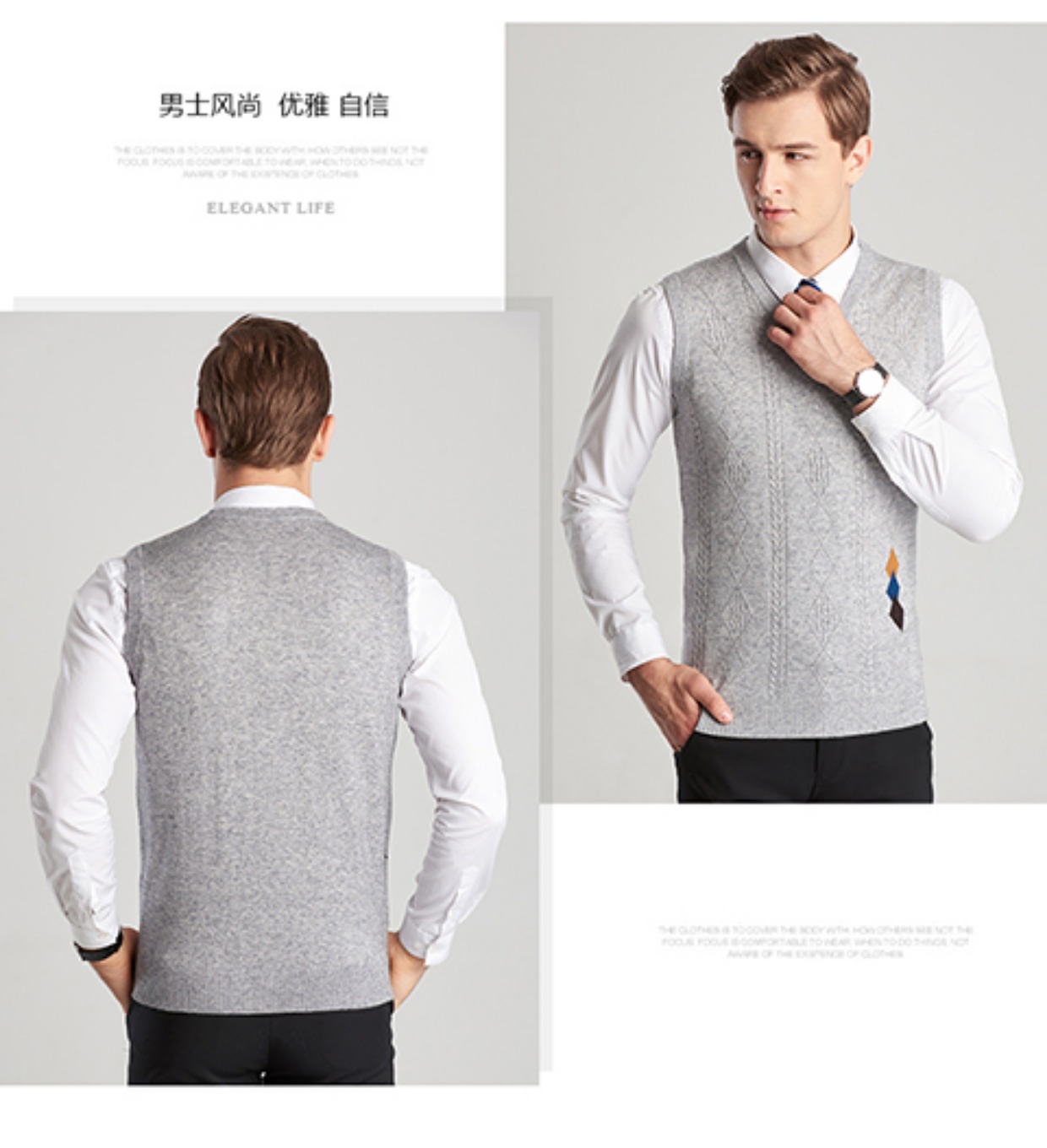 Đàn ông trung niên mùa thu dệt kim đan vest cha không tay áo len áo len trung niên nam vest vest áo vest đen