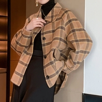 2021 new plaid suit double-sided cashmere coat womens long little spring woolen jacket winter