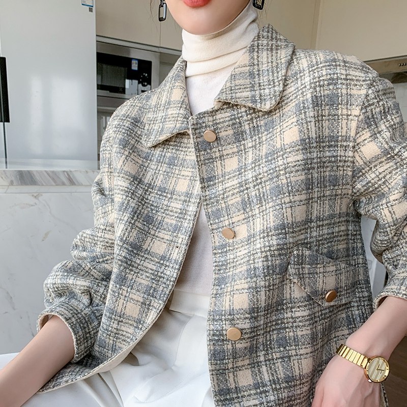 Double-sided cashmere coat women's short 2021 new autumn temperament high-end retro belt black wool coat