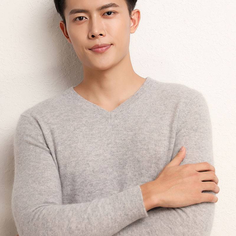 2021 Fall/Winter New 100% Pure Kashmir Wool Knitted Shirt Men's Classic V-Neck Turtleneck Business Leisure Interior Dressing