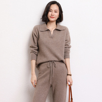 100% cashmere sweater womens pullover POLO collar sweater autumn and winter new pure cashmere slim short knitted bottoming shirt