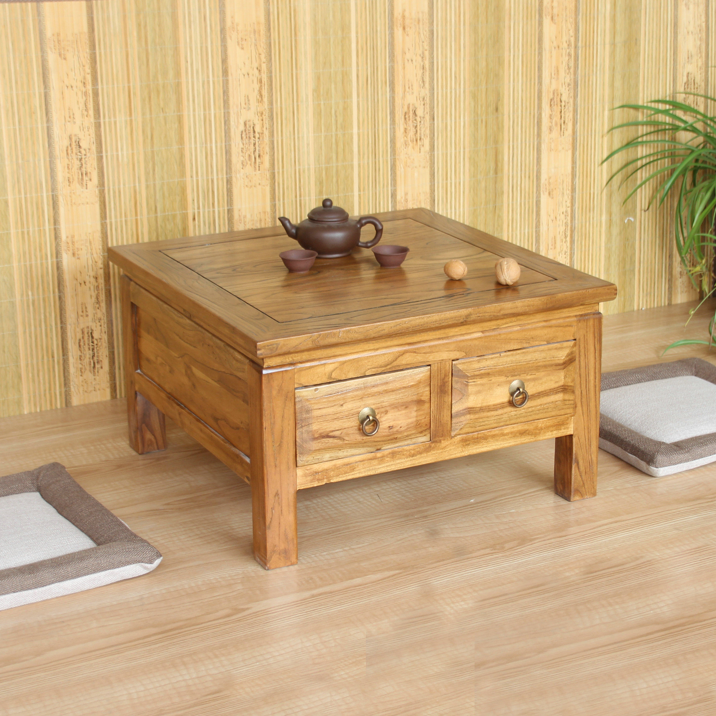 Japanese-style tatami coffee table solid wood bay window table old elm kang table kang few tea table low table simple small table