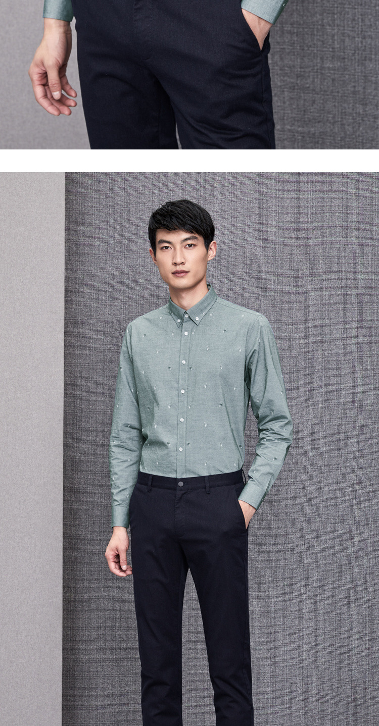 HLA / Haicang House Oxford áo sơ mi dài tay năng động 2018 mùa thu mới thoải mái sơ mi nam thoải mái áo sơ mi công sở nam