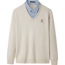 HLA Hailan House Trouble Planet joint double-collar sweater 24 autumn new loose striped fake two-piece sweater for men