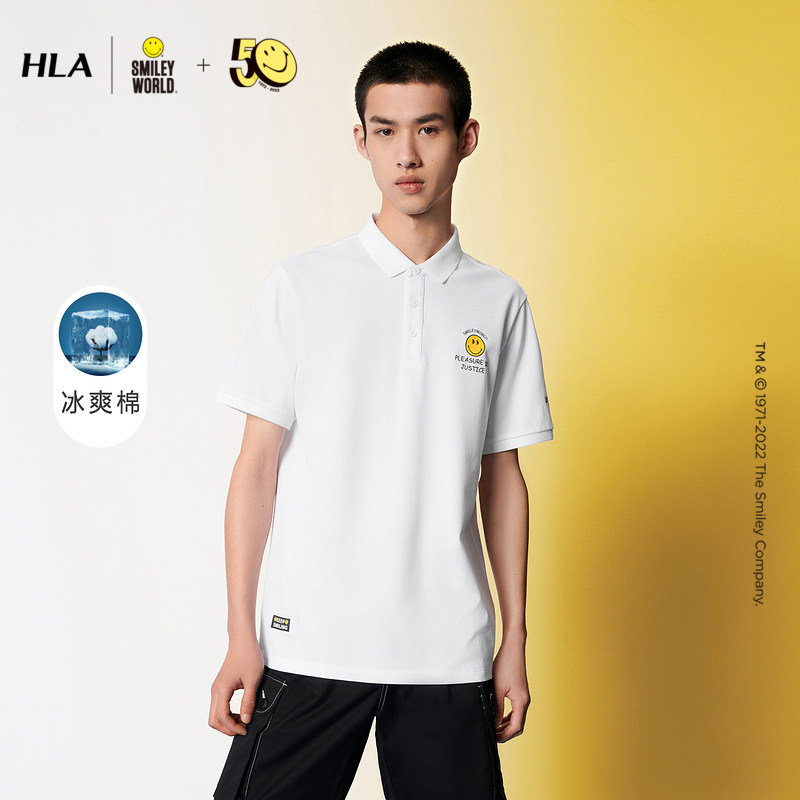 HLA Heilan House SmileyWorld Series Short sleeves POLO2022 Summer New Ice Cotton Embroidered Blouse