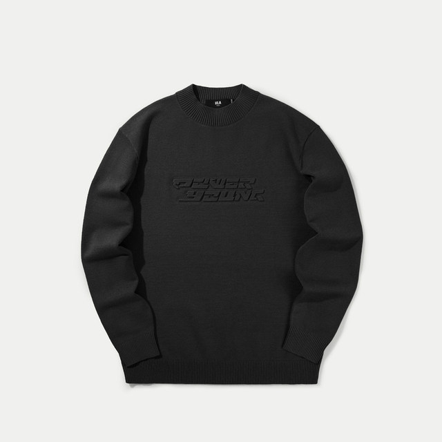 HLA Hailan House POWERYOUNG sweater 23 ດູໃບໄມ້ລົ່ນໃຫມ່ຄໍມົນສາມມິຕິລະດັບພິມ sweater ສີດໍາສໍາລັບຜູ້ຊາຍ