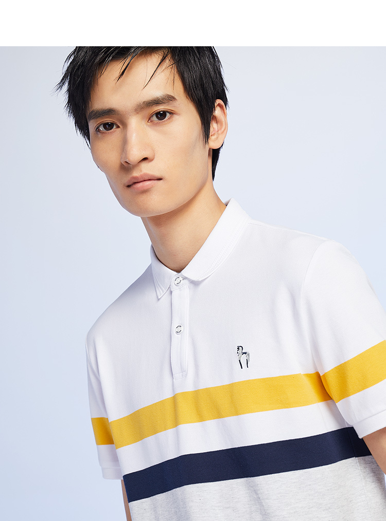 HLA Haicang Nhà Tương Phản Sọc Casual Ngắn Tay Áo Polo Áo 2018 Mùa Hè Mới Thêu Ngắn Tay Áo T-Shirt