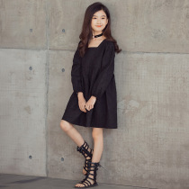 2021 autumn new girls French retro square neck temperament dress middle and large childrens fashion long-sleeved puffy skirt