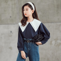 2021 Girls  early autumn long-sleeved shirt sweet loose casual doll collar Zhongda childrens Korean western style top trend
