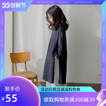 Long-length T-shirt round neckline long sleeve side open fork skirt 2022 Spring and autumn clothing for children in childrens clothing 2022 Spring and autumn clothes for the Han Chinese version