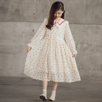 Zhongda virgin girls autumn polka dot chiffon dress 2021 new childrens Western style fashionable princess long-sleeved skirt