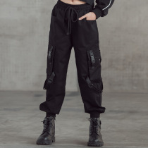 Girls trousers 2021 autumn new medium and large childrens drawstring casual harem pants girls personality super cool overalls