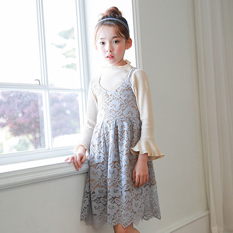 Breaking Code Pick Up Missing Spring Autumn Girl Fashion Lotus Leaf Side T-shirt CUHK Child Pure Cotton Long Sleeve Korean Version Inner lap jacket