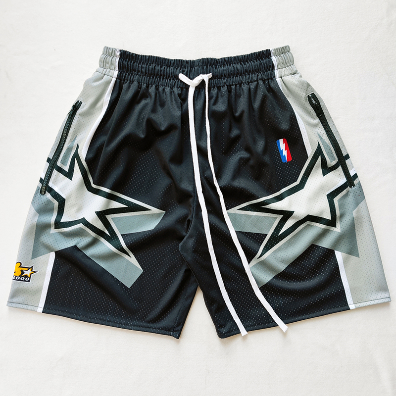 Trillest Duncan Spurs Black Retro Mesh 2000 Golden State All-Star Basketball Shorts with Zipper Pocket