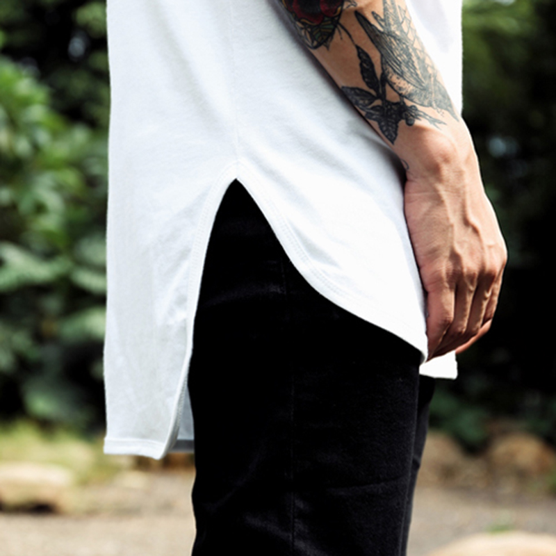 European and American high street oversize loose solid color split long version summer season vest trendy men's bottoming shirt kanye