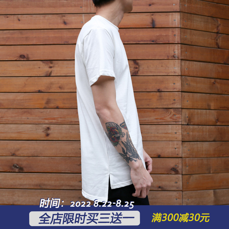 ins and USA High Street KANYE beating undershirt in front short rear long open fork short sleeve T-shirt Bieber male and female 4 seasons pure cotton TEE