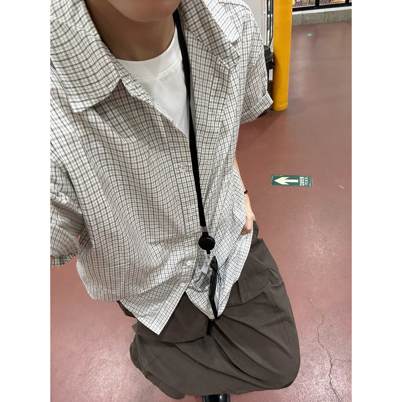 Xbro Japanese Retro Lazy Plaid Workwear Five-Quarter Sleeve Shirt Unisex Commuter Lightweight Summer Short-Sleeve Shirt Bf