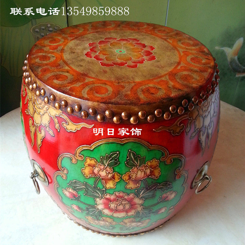 Pure handmade painted imitation old lacquered with changing shoes stool Bench Makeup Chair TEA STOOL SOLID WOOD BUFFALO LEATHER DRUM STOOL